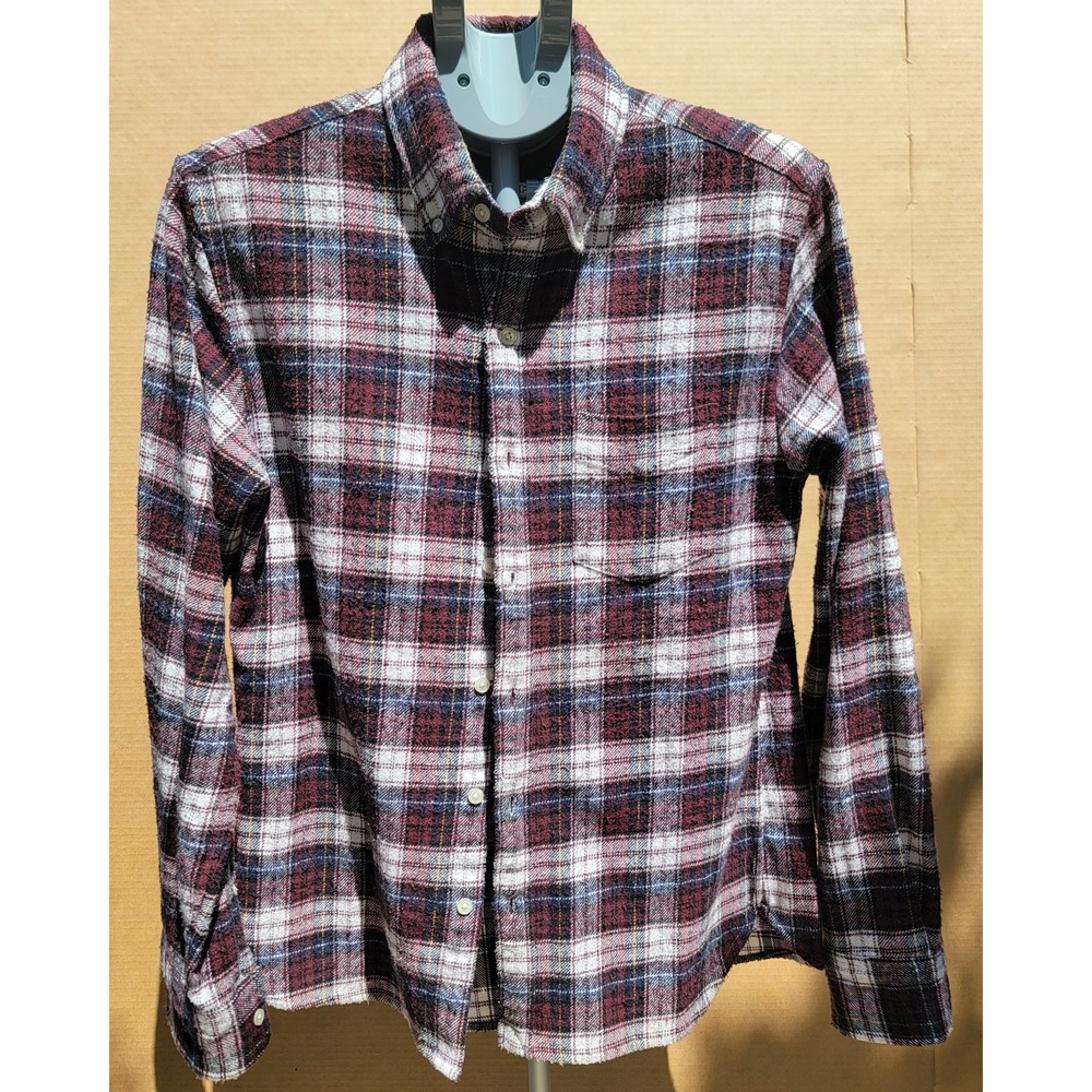 Jomers Mens Slim Flannel Plaid Button Down Shirt Burgundy Navy Med 100% Cotton